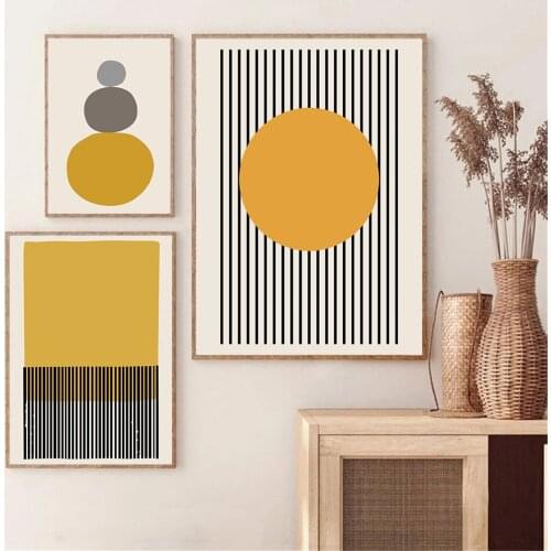 Bauhaus Exhibition Geometric Print Line Stripes Abstract Poster Minimalist Art Painting Mustard Colors Wall Pictures Home Decor