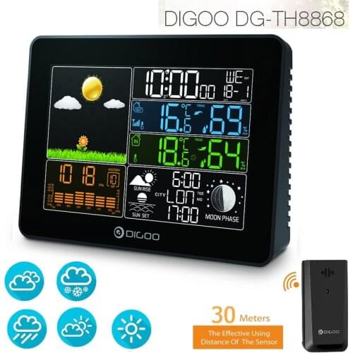 Digoo DG-TH8868 Indoor Outdoor Wireless Digital Weather Station Sensor Temperature Instruments Hygrometer Thermometer Clock