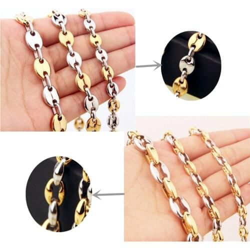 Granny Chic Goth Men Silver Gold Stainless Steel Coffee Bean Beads Chain Necklace for Women Choker Jewelry Gift Free Shipping