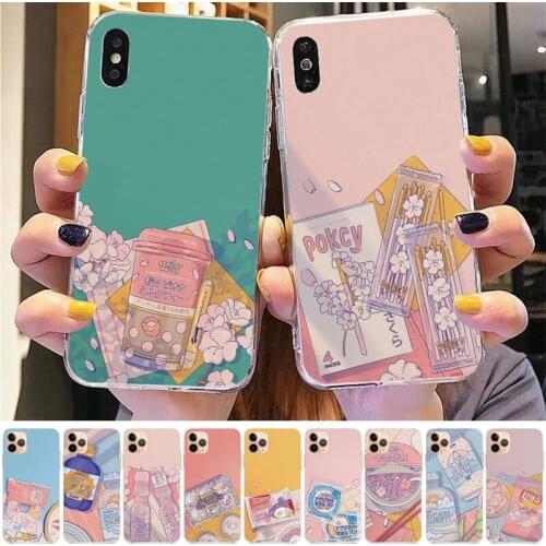 Japanese Cat Snacks Food Cherry blossoms Drink Art Phone Case for iPhone 8 7 6 6S Plus X 5S SE 2020 XR 11 12mini pro XS MAX
