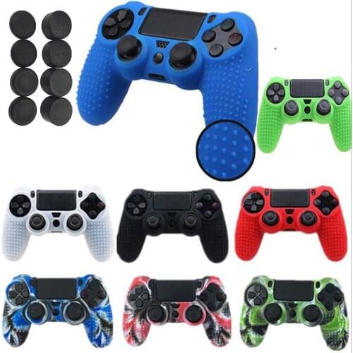 Game Controller Studded Skin Premium Protective Anti-slip Soft Silicone Grip Case Cover for PS4 Slim Pro or 8 pcs Rocking bar