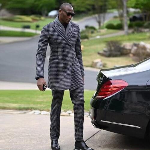 Double Breasted Slim Fit Mens Suit Peaked Lapel Wedding Tuxedos Two Pieces Groomsmens Blazer and Pants