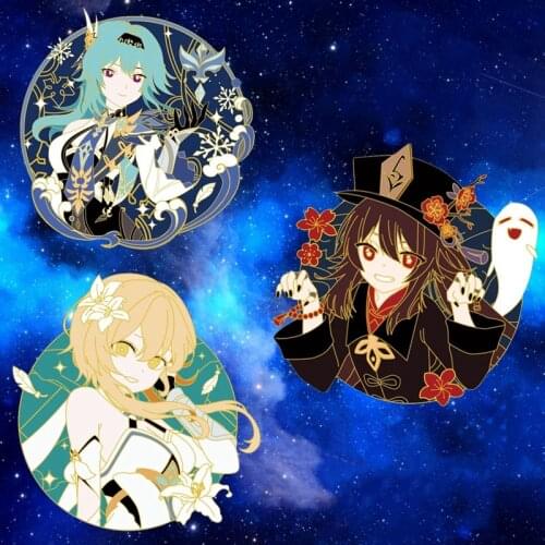 Genshin Impacts Enamel Pin Kawaii Cartoon Hu Tao Lumine Eula Metal Brooch Anime Video Game Fans Badge Jewelry Gift