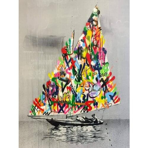 Graffiti Art Colorful Boat Canvas Painting Wall Hanging Posters and Prints Wall Art Pictures Abstract Street Art Pictures Home