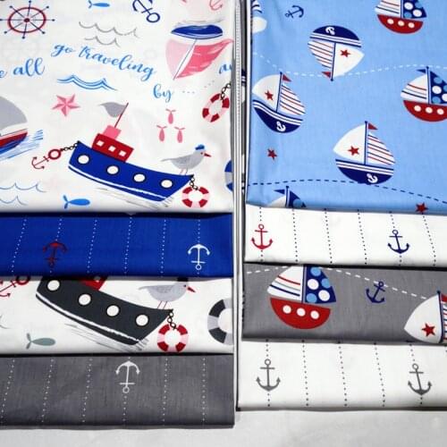 Printed Sailing Boat Cotton Fabric Baby Cotton Quilting Fabric For DIY Sewing Bed Sheet Dress making cotton fabric