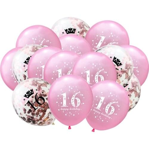 K&J 15 pcs 12" Sweet 16 Printed Latex Balloons Rose Gold Confetti Balloons Kit for Girl 16th Birthday Party Event Decorations
