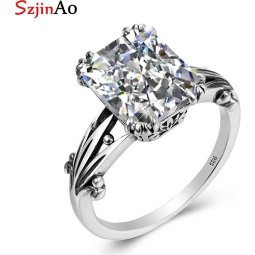 Szjinao Square Diamond Rings For Women Gemstone Engagement Wedding Ring 925 Sterling Silver Famous Brand Fine Jewelry 2020