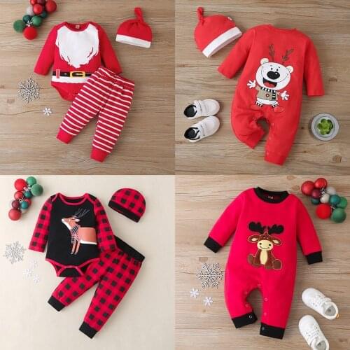 Christmas Winter Baby Boy Clothes Cotton Letter Santa Claus Patchwork Plaid Long Sleeve Baby Bodysuit Baby Girl Clothes 0-18M
