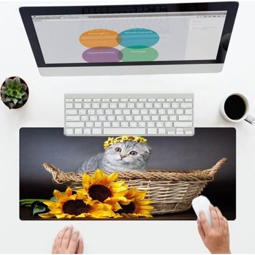 XGZ Cat and Flower Animals Large Size Mouse Pad Office Family Desktop Decoration Mat 300X700X2MM Rubber Non-slip Cleanable