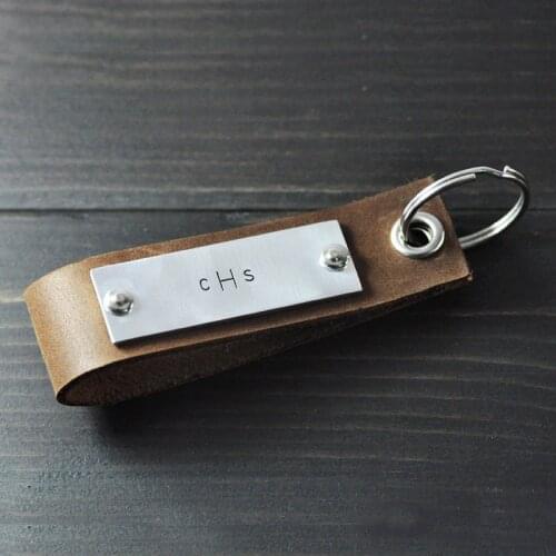 Leather Key Chain alloy bar Personalized Gift for Fathers Day leather keychain initials keychain gift for men