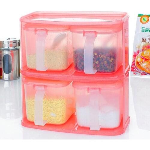 Kitchen Storage Containers Seasoning Box Set Combination Plastic Spice Jar With Spoon Cooking Tools Seasoning Bottle