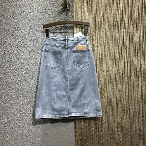 Summer Women High Waist Shiny Diamonds Midi Denim Skirt Ladies Casual Split A-Line Jean Skirts Streetwear Vintage Slim Fit Skirt