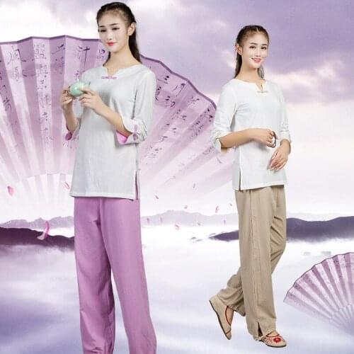 Summer Women Yoga Set Linen Loose Quickly Dry Sweatshirt+pant Jogger Workout Outfit Fitness Tai Chi Kungfu Casual Set Sportswear