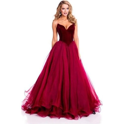 Fashion Vestidos De Festa Elegant Prom Dress With Tulle Sweetheart Off The Shoulder Red Wine Prom Dresses Party Ball Gowns