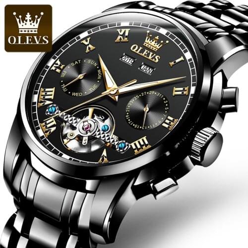 OLEVS Business Brand Mechanical Men Watches Automatic Stainless Steel Waterproof Date Week Green Fashion Classic Wrist Watches