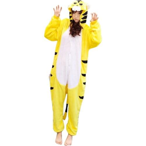 Soft Fabric Flannel Warm Tiger Nightwear Hooded Onsie Pyjamas Couple Pajamas Women Onesie Sleepwear Kigurumi Clothes