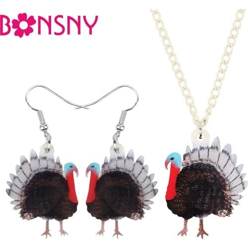 Bonsny Acrylic Thanksgiving Anime Turkey Chicken Jewelry Set Necklace Earrings Festival Decorations For Women Girl Teen Kid Gift