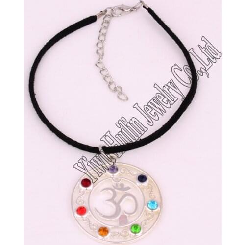 New Arrival rhodium plated with sparkling crystals OM Yoga Crystal Healing Chakras Reiki charm bracelet