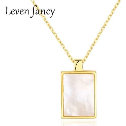 Geometric Square Shell Pendant Necklaces for Women 18K Gold Over 925 Sterling Silver Gilrs Jewelry Dainty Wedding Necklaces
