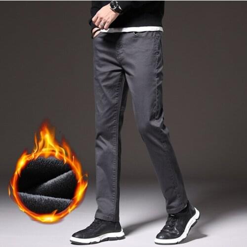Thick and Warm Fleece Straight-leg Casual Pants 2021 Winter Brand Clothing Luxury High-quality Mens Straight-leg Pants