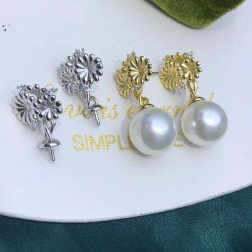 Charm DIY 925 Sterling Silver Earrings Findings Settings Base Mountings Parts Mounts for Coral Pearls Agate Crystal Stones Beads
