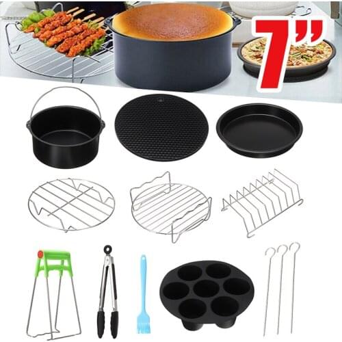 13pcs 7inch Air Fryer Accessories Frying Cage Dish Baking Pan Rack Basket Pizza Tray Pot Accessories Kitchen Cooking Tool