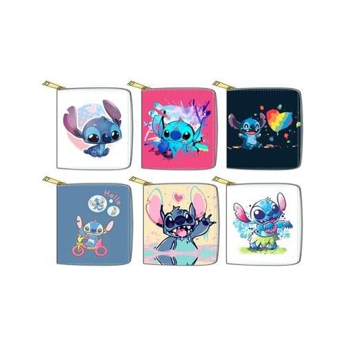 Disney Stitch cartoon cute Donald Duck pu zipper coin purse fashion clutch card holder ID key holder