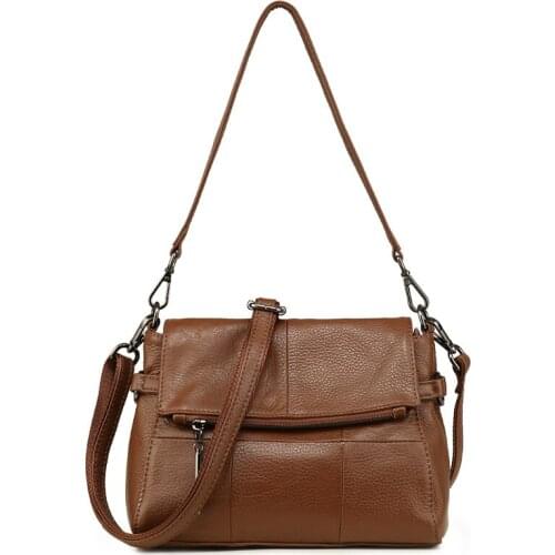 Genuine Leather Shoulder Bags For Women Casual Handbags Tote Female Crossbody Bags Fold Flap Small Messenger Bag High Quaity