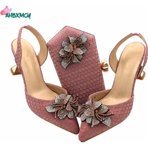 2021 Pointed Toe New Design Shoes and Bag Set in Watermelon Color High Quality Mature Women Pumps for Garden Party