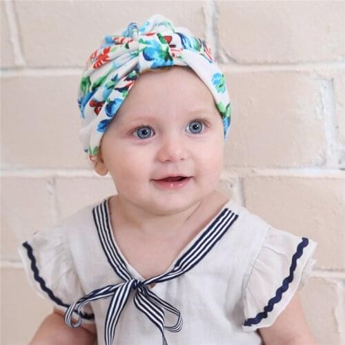 Newborn Baby Girls Turban Beanies Cap Print Cotton Bandanas Princess Elastic Head Wrap Headdress