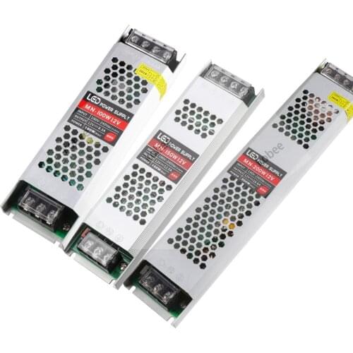 Ultra Thin No Noise LED Power Supply DC 12V 24V AC190-240V Lighting Transformers 60W-400W Driver For LED Strips