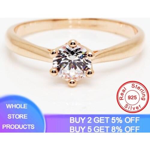 YANHUI Charms Rose Gold Color Rings for Women Girl Silver 925 Ring Solitaire Cubic Zircon Wedding Rings Fine Jewelry Xmas Gift