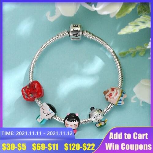 Japanese Cultural Sumo Wrestler Kimono Girl Warrior Charms Beads 925 Sterling Silver DIY Women Bracelet Making Original Jewelry