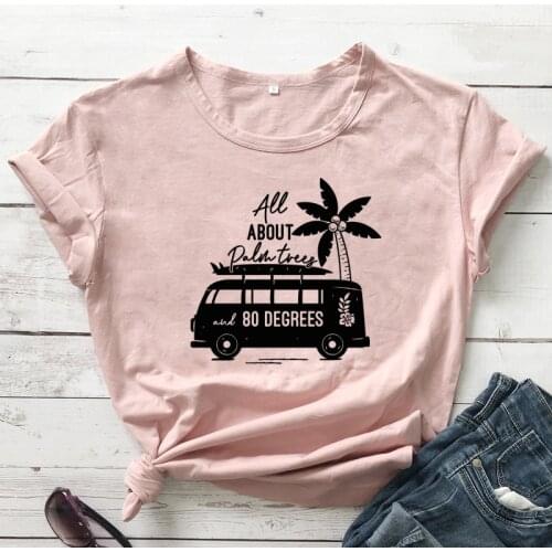 All About Palm Trees And 80 Degrees T-shirt Vintage Summer Vacation Gift Tshirt Aesthetic Women Graphic Beach Tee Shirt Top