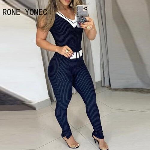 Women Outfits V-Neck Striped Print Sleeveless Jumpsuit Women Casual Jumpsuit