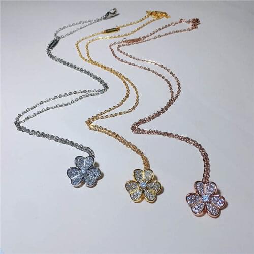 Elegant Hot Brand Flower Choker Necklace Women 100% Real Sterling Silver Rose/White/Yellow Gold Color Top Quality Gifts Medium