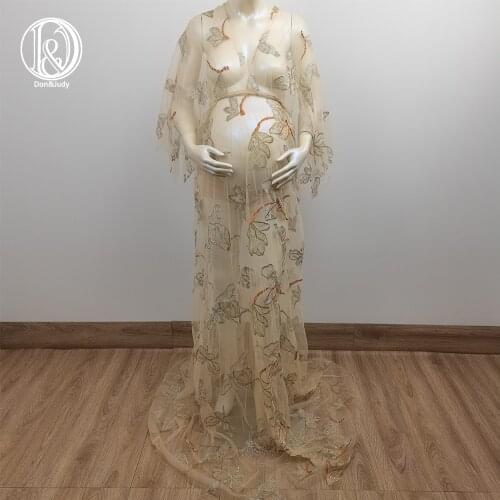 Don&Judy Elegant Soft Tulle Maternity Dresses Sexy See Through Custom Made V-Neck Boho Dragonfly Embroidery Maternity For Photo