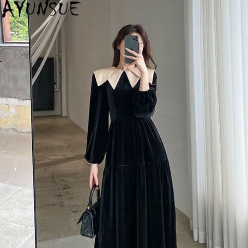 AYUNSUE Fashion Black Dress Female High Waist Vintage Dress Spring Autumn 2021 Elegant Long Dresses for Women Vestidos Mujer