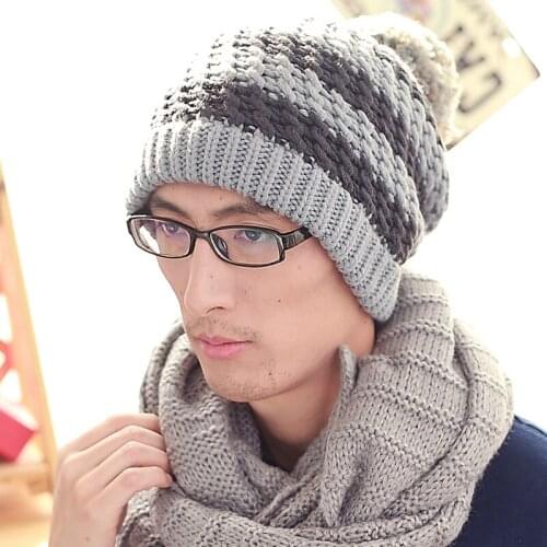 BomHCS Unisex Winter Baggy Beanie Knit Hat Handmade Knitted Cap Warm Men Women Beanie Grey
