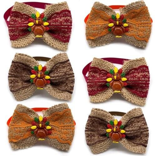 50/100pcs Thanksgiving Pet Supplies Fall Style Small Dog Bowtie Neckties pet Dog Collar Accessoreis Turkey Small Dog Bowties