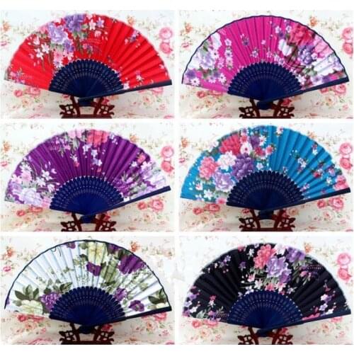 50pcs Flower Japanese Chinese Silk Folding Wedding Hand Fan Ladies Party Favors Wholesale