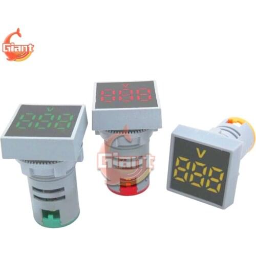 AC 20-500V 22MM Digital Mini LED Display Voltmeter Square Panel Voltage Tester Meter Volt Meter Monitor Red Green LED Indicator