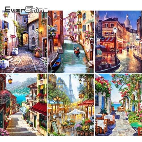 EverShine Diamond Painting Scenery Street Picture Rhinestone Full Square Diamond Embroidery Alley Cross Stitch Mosaic Home Decor