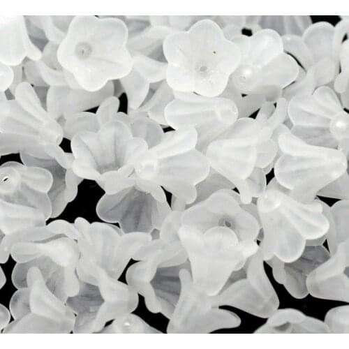 DoreenBeads White Lily Flower Frosted Acrylic Beads 14x10mm,40 pcs