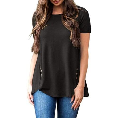 T-shirt Short Sleeve Loose Women Solid Color Buttons Casual Blouse for Dating Streetwear Tops & Tees