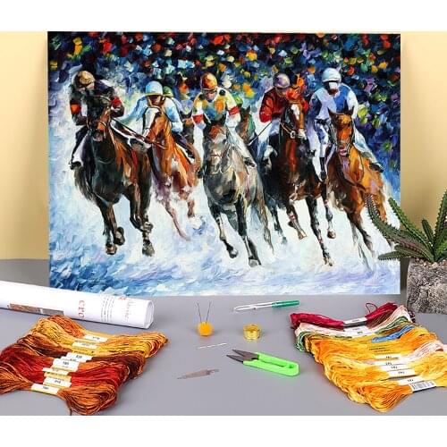 Race On The Snow Printed Canvas 11CT Cross Stitch DIY Embroidery Set DMC Threads Hobby Handiwork Handicraft Promotions