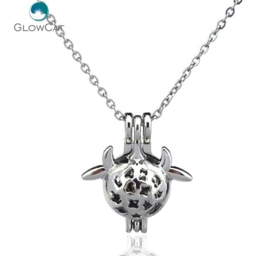 K87 Silver Cute Horn Locket Necklace Diffuser Evil Pearl Bead Cage Steel Chain Aroma Essential Oil Diffuser Locket