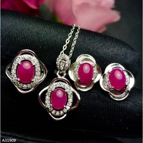 KJJEAXCMY Fine jewelry 925 sterling silver inlaid natural red stone ladies pendant earrings ring set support detection luxury fl