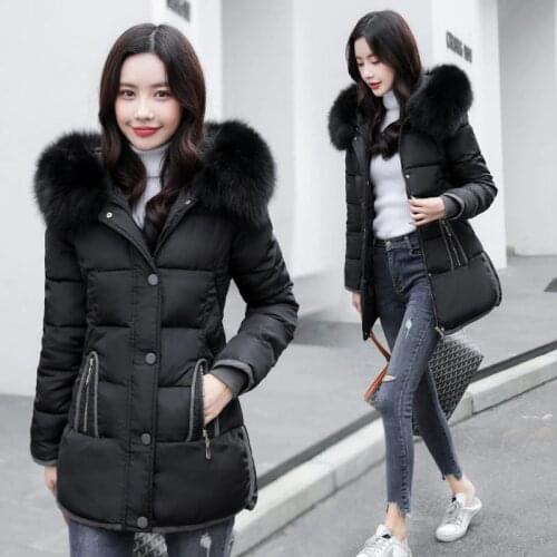 2020 New Womens Jacket Winter Parka Big Fur Collar Casual Hoodie Overcoat Cotton Padded Parkas Thick Warm Female Jacket Coat
