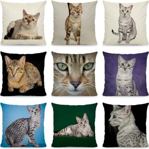 Cute Egyptian Mau Cushion Cover 45x45 Cat Pattern Throw Pillow Case Home Decoration Sofa Decorative Pillowcase DWM002